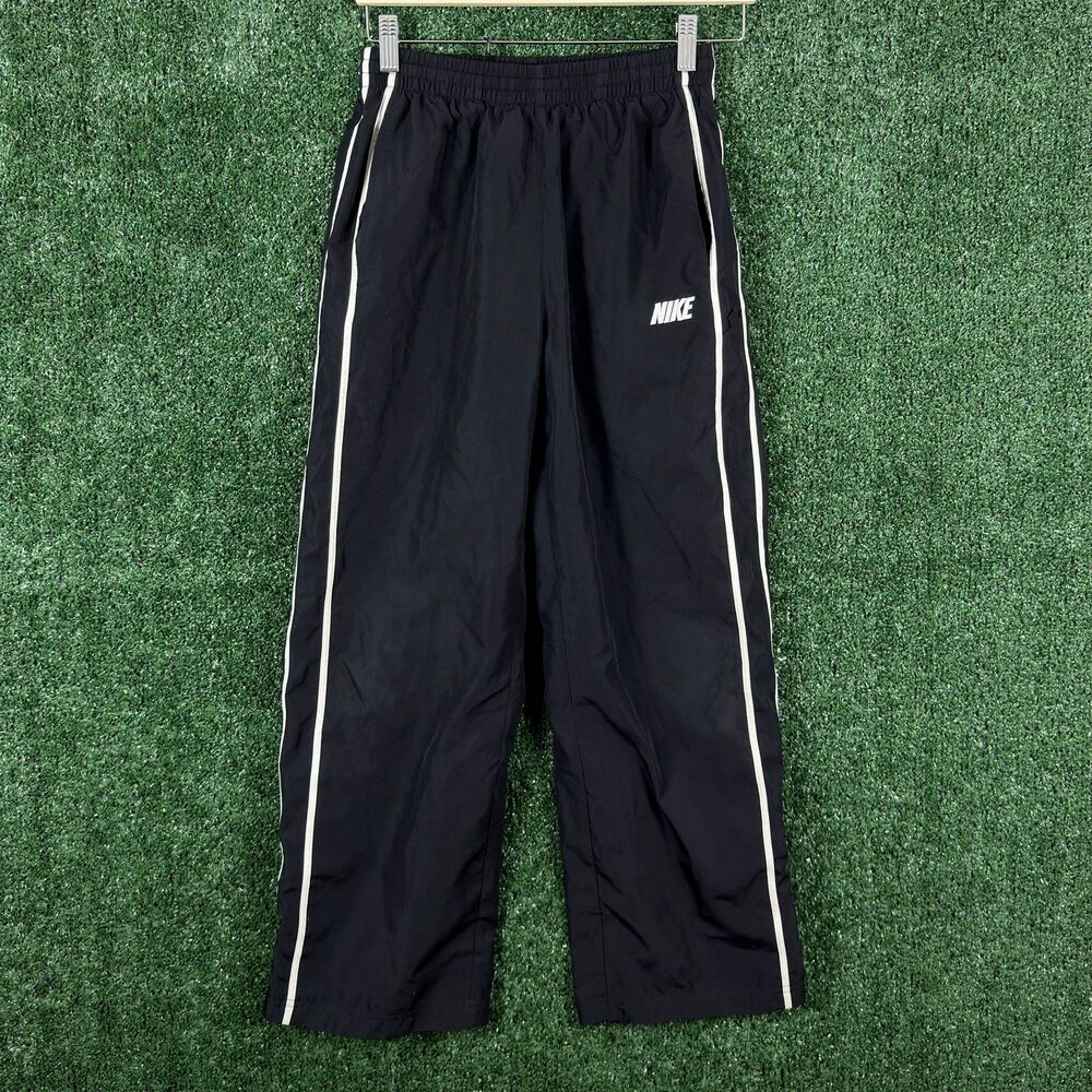 Nike Track Pants Youth Size Large Black Lined Baggy Y2K Unisex Logo